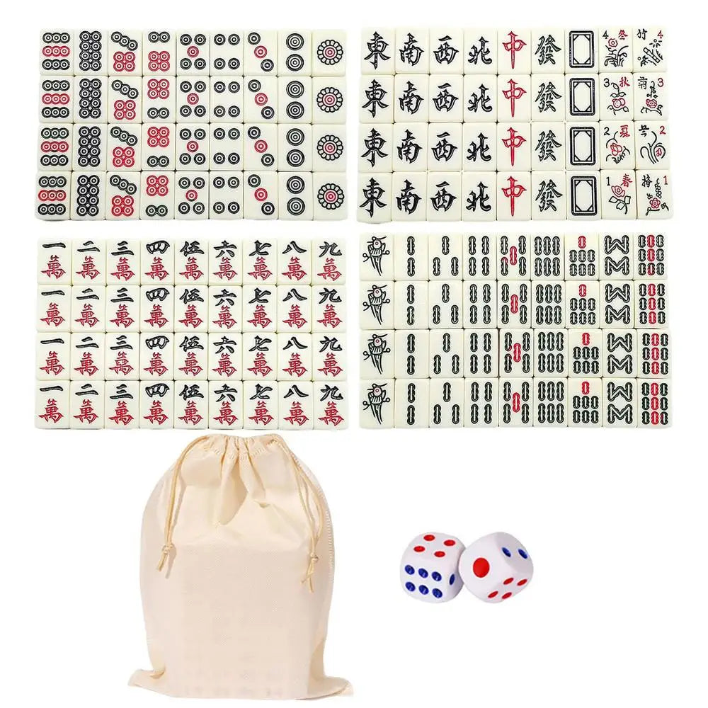 Chinese Mahjong Game Set 144 White Engraved Mini Tiles For Family Gathering For Chinese Style Game Play Family Leisure Time (engraved mahjong tiles)