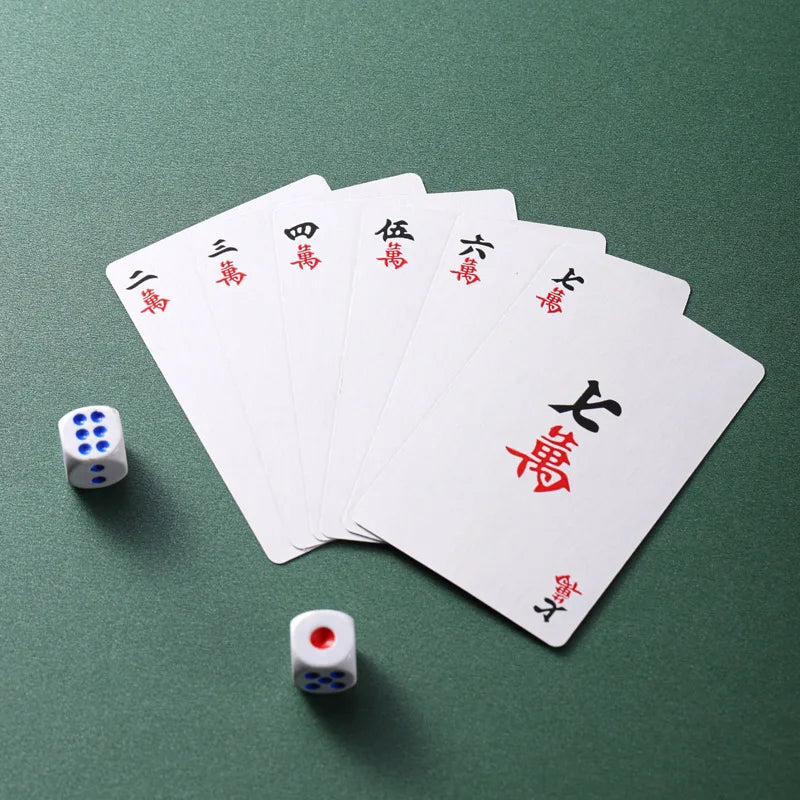 Chinese Mahjong Cards (144 Tiles) - Classic Blue & White Porcelain Design, Portable Travel Set with Dices (blue and white mahjong cards)