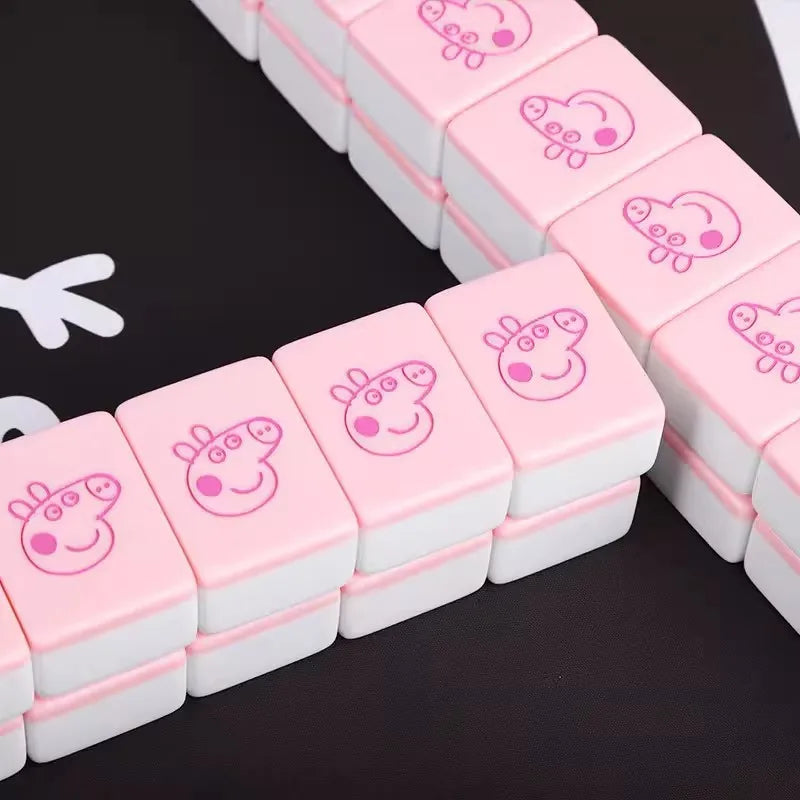 Small 26mm Sanrio Melody Mahjong Set with Numbers Kuromi Pochacco Hello Kitty Puzzle Board Game Chess Cards Friends Family Gift (kuromi mahjong set)
