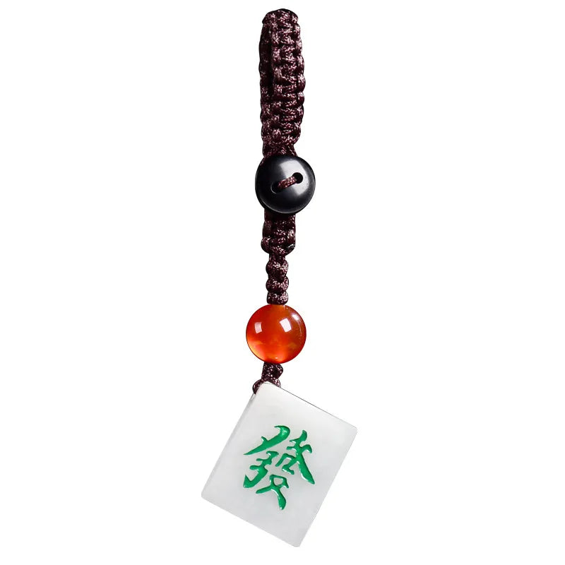 Burmese Jade Mahjong Keychain Bag Charm Phone Charm key holder Natural Cute Fashion White Keychains Jadeite Luxury (mahjong tile charm)