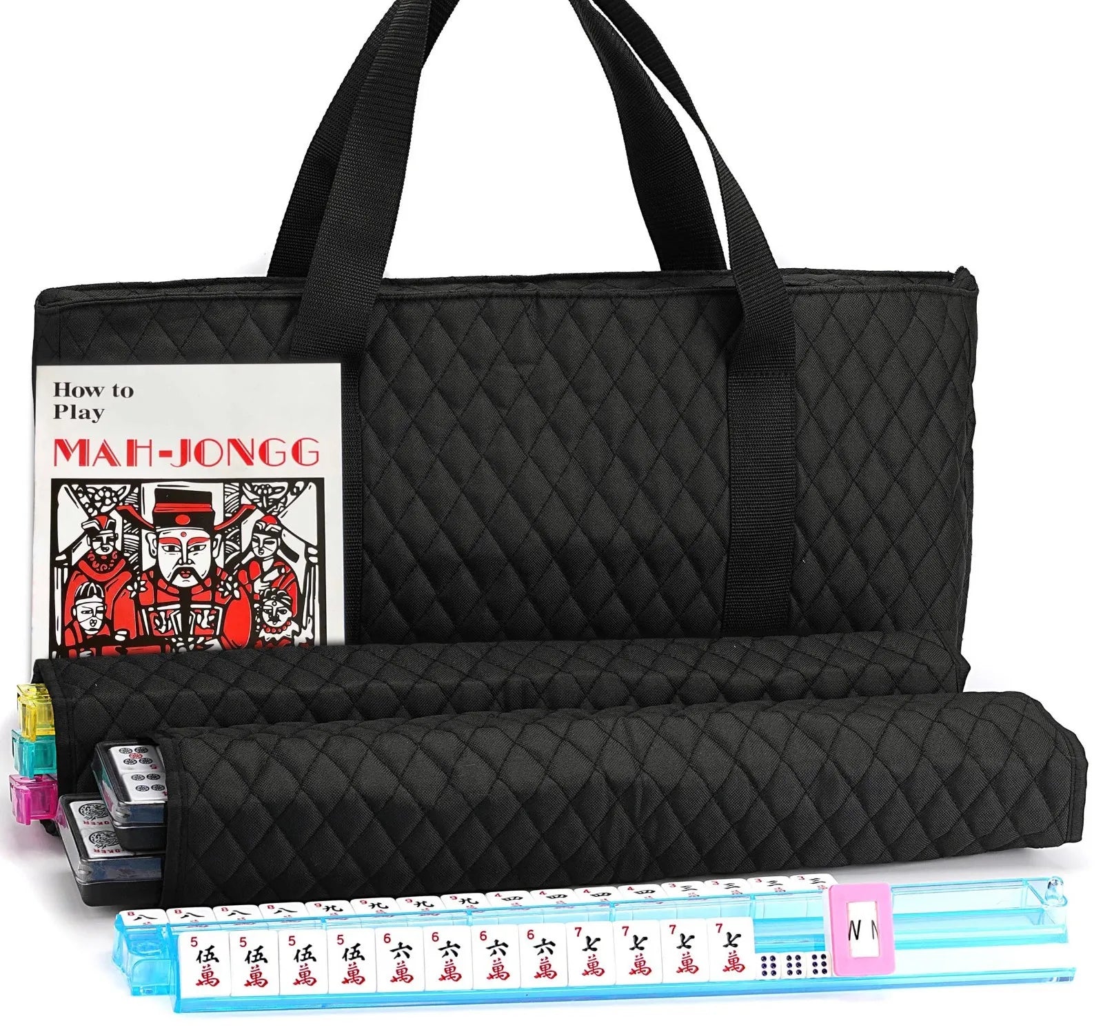 American Mahjong Set 166 Tiles Black Bag 4 Color Pushers Racks Western Mahjongg (western mahjong set)