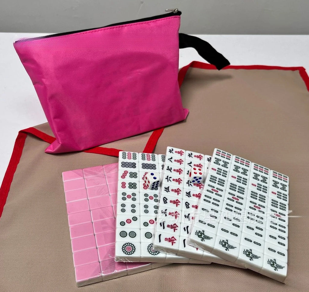 Chinese Numbered Mahjong Set 144 Tiles Portable Mini Mah-Jong Block with Handbag Dice Ruler Mahjong Board Game for Fun Camping (mahjong set with handbag)