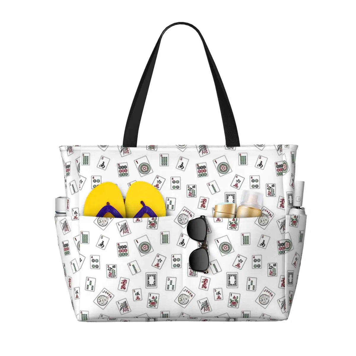 Mahjong Tile Green Dragon Vocan Beach Tote Bag Sport Gym Yoga Duffle Large Tote Bag Women Travel Bag Fitness bag (mahjong tote bag)