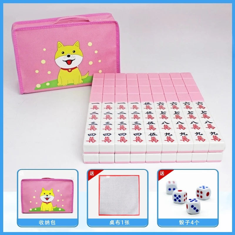 24mm Household Mahjong Tile Hand Rubbing Green Blue Pink Adult Mahjong Game Full Set 144Blocks Cartoon Mahjong Cards Friend Gift (green mahjong tiles)
