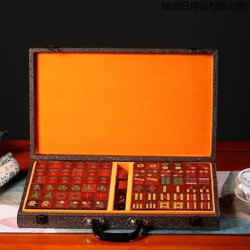 Blood sandalwood Chinese tiles are real mahjong high-end household hand-rubbed large red sandalwood mahjong gifts for (sandalwood mahjong tiles)