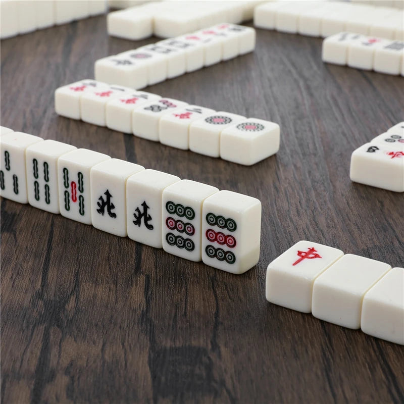 144 Tiles Mini Chinese Numbered Mahjong Set with Antique Storage Box Chinese Traditional Mahjong Family Tabletop Game Leisure (antique box mahjong set)