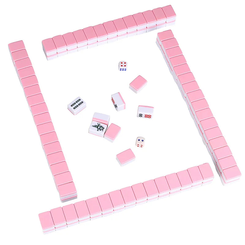 24mm Household Mahjong Tile Hand Rubbing Green Blue Pink Adult Mahjong Game Full Set 144Blocks Cartoon Mahjong Cards Friend Gift (green mahjong tiles)