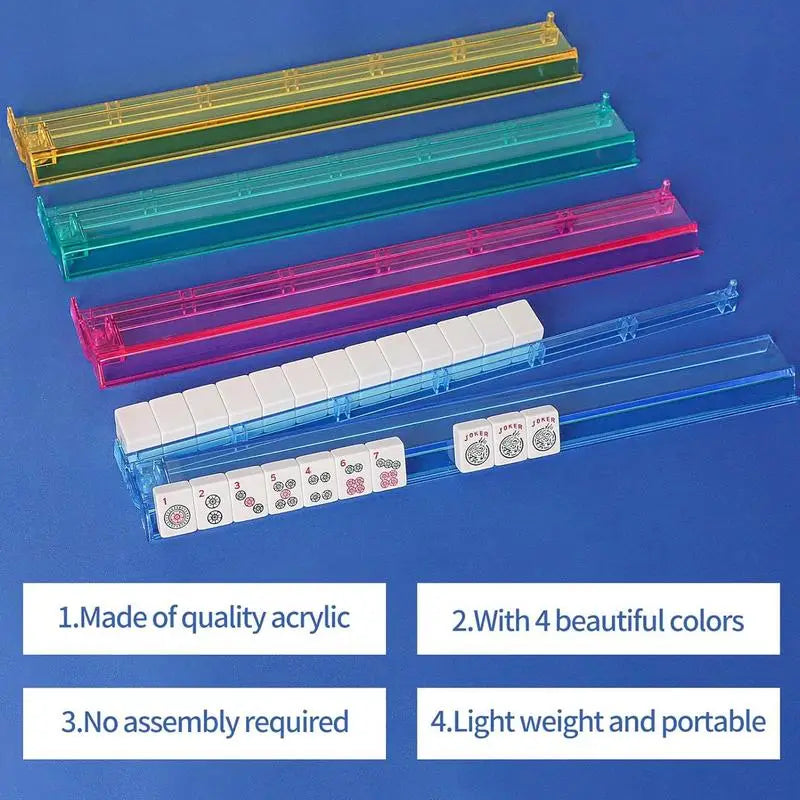 4PCS 2In1 Mahjong Racks Pushers Set Acrylic Storage Organizer Board Game Accessories Mah Jongg Toy Accessories (mahjong rack storage organizer)