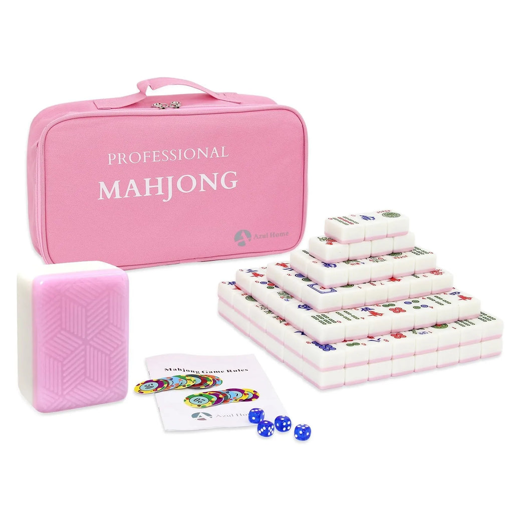 Complete American Mahjong Set with 166 Pink Tiles Dice Chips and Carrying Bag (american mahjong set pink tiles)