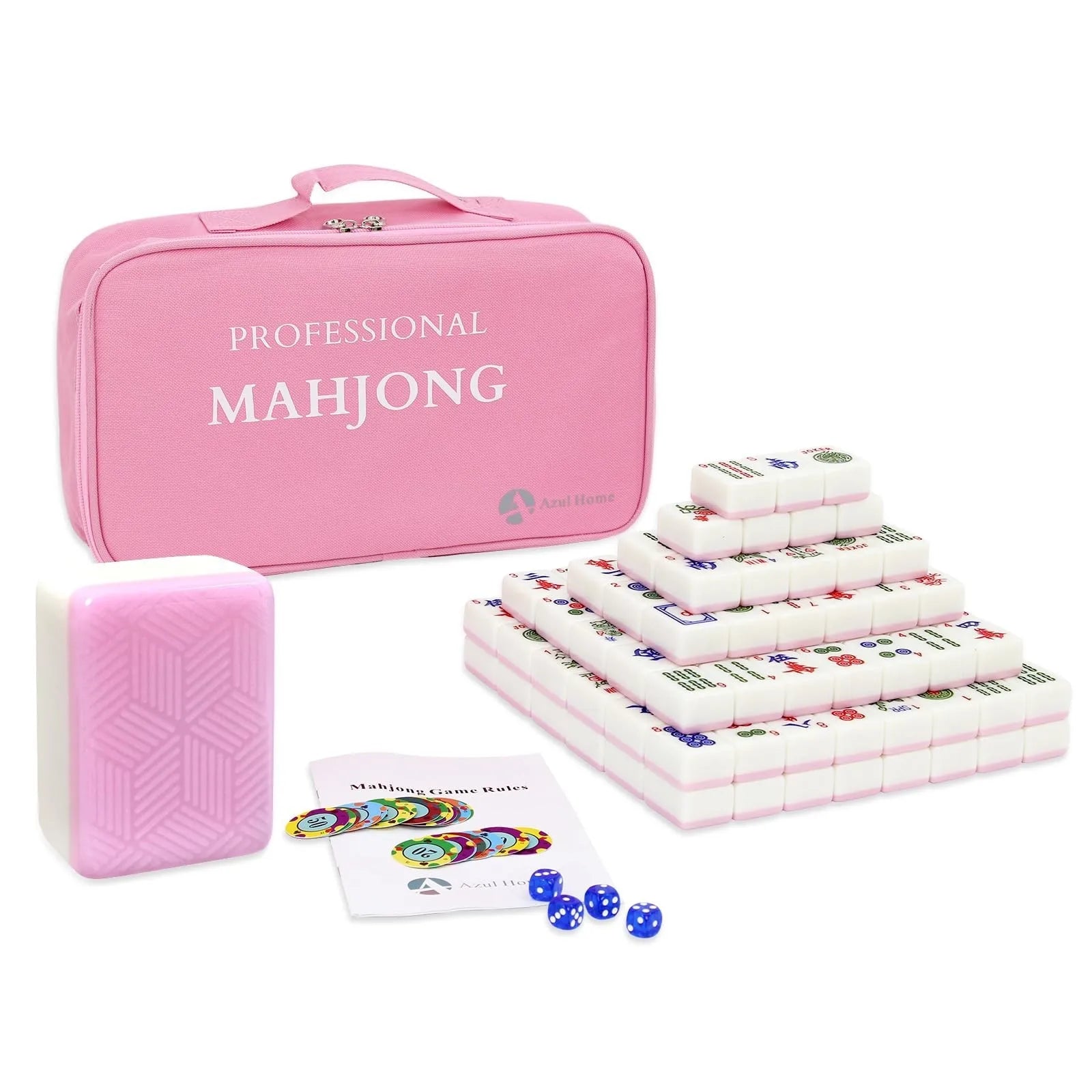 Complete American Mahjong Set with 166 Pink Tiles Dice Chips and Carrying Bag (american mahjong set pink tiles)