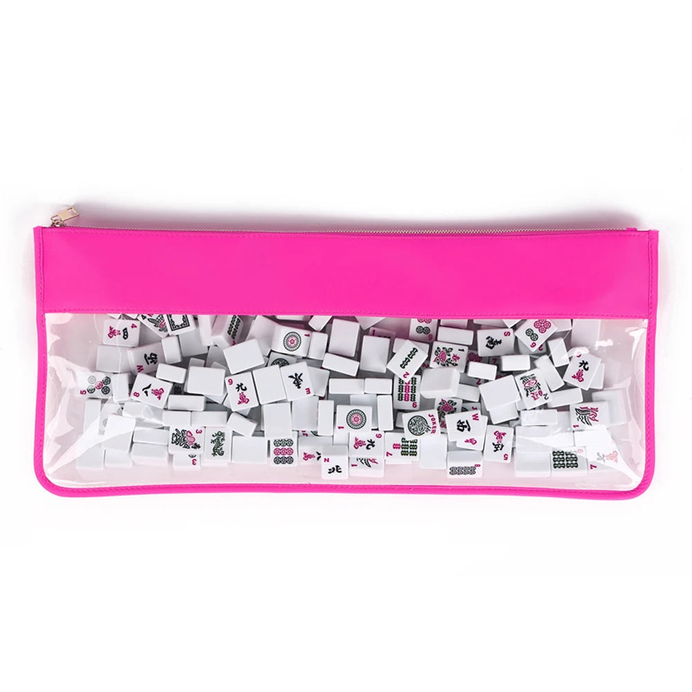 Transparent PVC Window Nylon Top Mahjong Tiles Storage Bag Large Capacity Clear Vinyl Flat Zipper Mahj Bag Stitched Mahjong Bag (clear mahjong tile bag)