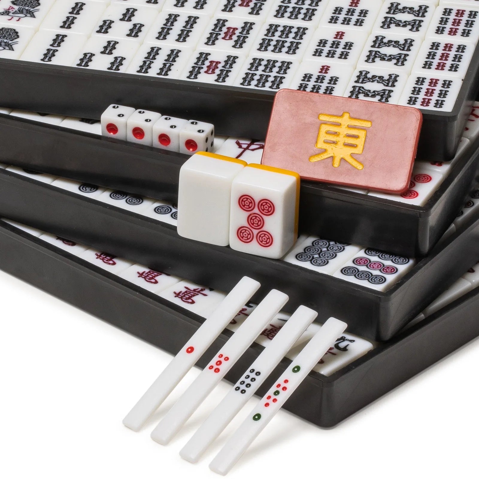 Japanese Riichi Mahjong Set with Standard Size Tiles and Black Vinyl Case (riichi mahjong set)