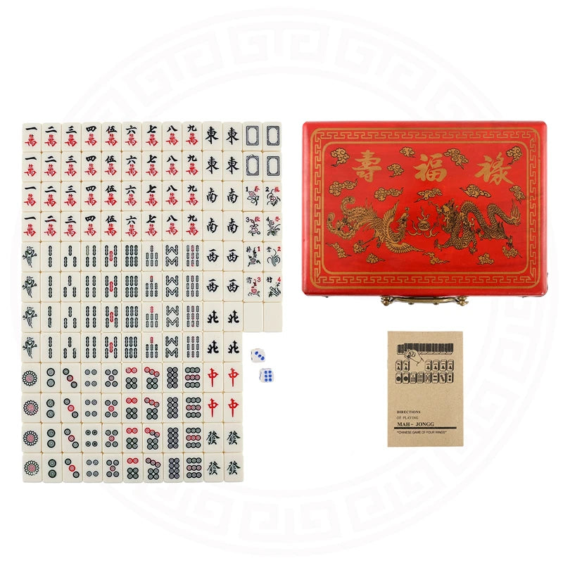 144 Tiles Mini Chinese Numbered Mahjong Set with Antique Storage Box Chinese Traditional Mahjong Family Tabletop Game Leisure (antique box mahjong set)
