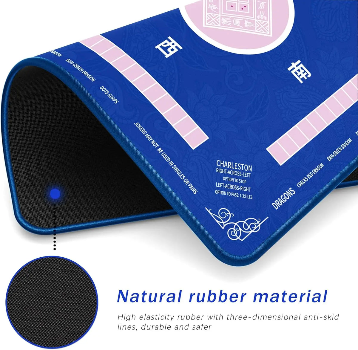 Non-Slip Noise Reduction Gaming Mat 32.4x32.4 Inch for Mahjong, Poker, Board Games, Card Games, Dominoes in Blue (mahjong playing mat)