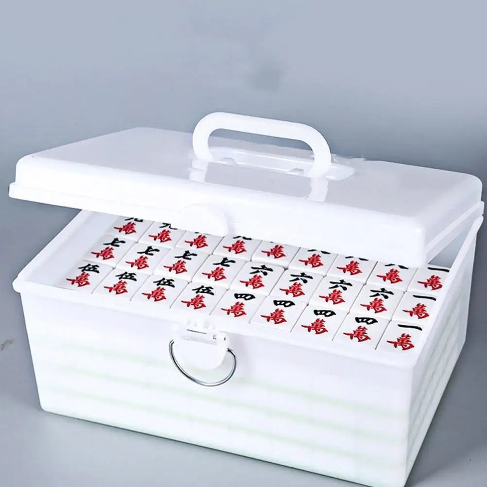 Plastic Mahjong Storage Box Portable Multi-Functional Organizer with Handle for Mahjong Tiles Accessories Household Game Storage (mahjong storage box)