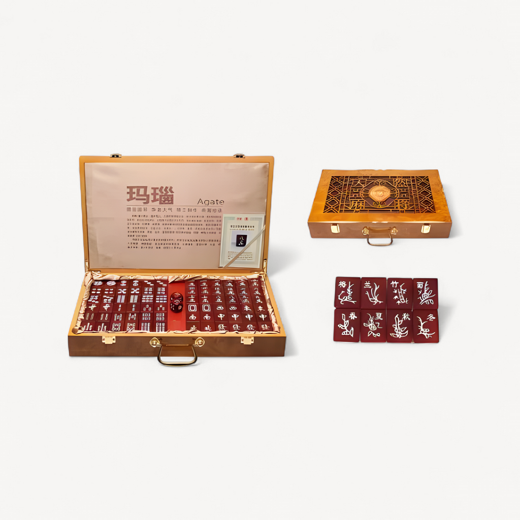 A Special grade natural agate mahjong red jade gift box, collectors use large size to give gifts to leaders and elders (agate mahjong set)