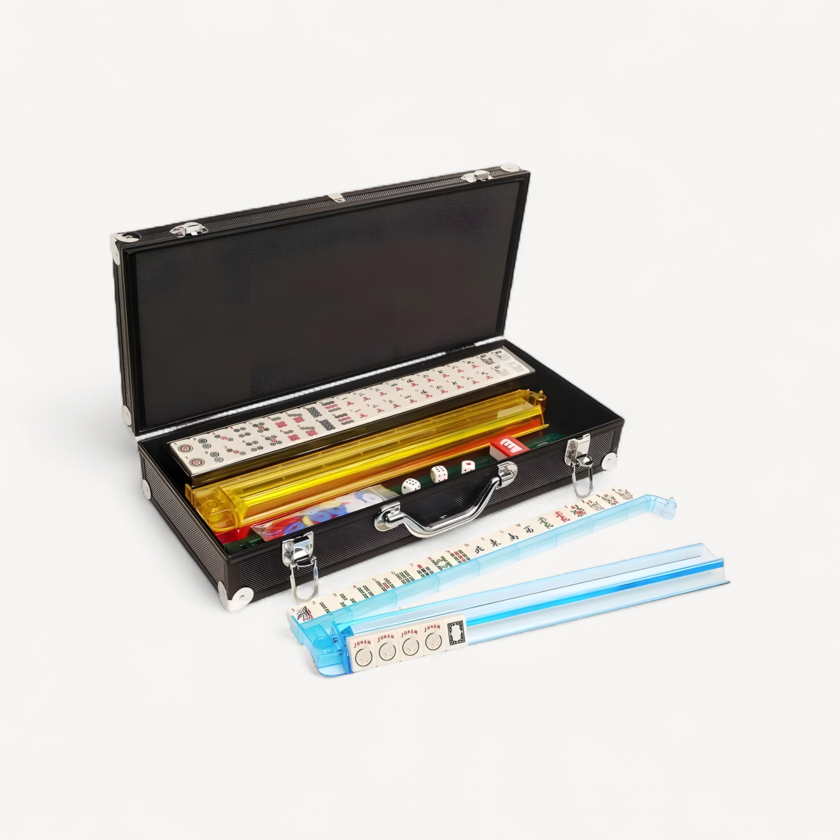 American Mahjong Set with 166 Engraved Tiles, 4 Rack/Pushers, Aluminum Case - Complete Game Kit (american mahjong set aluminum case)