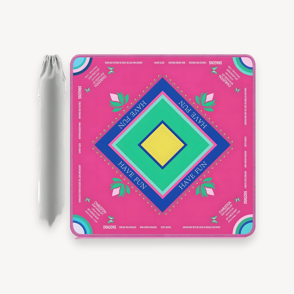 Anti-Slip Noise Reduction Rubber Gaming Mat, 32.4 x 32.4 Inch Magenta, Foldable for Mahjong & Board Games (foldable mahjong mat)