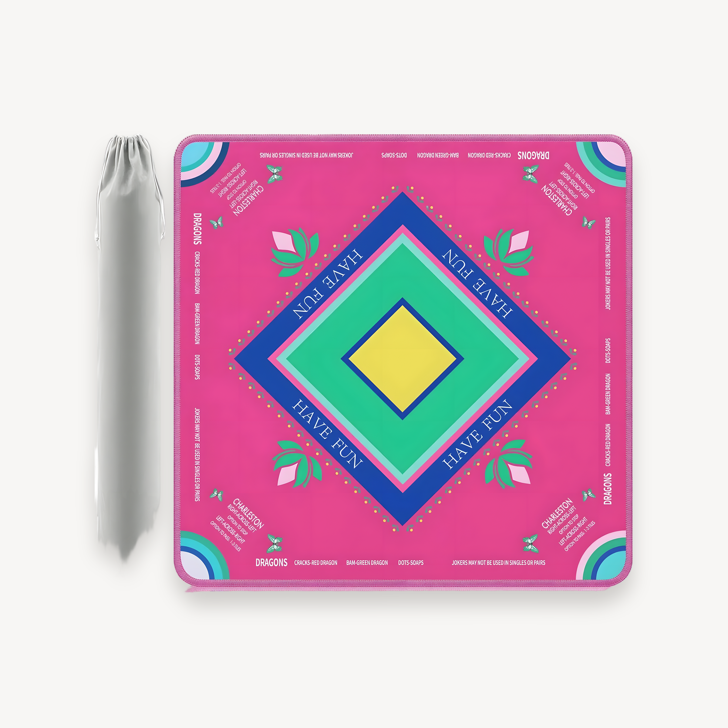 Anti-Slip Noise Reduction Rubber Gaming Mat, 32.4 x 32.4 Inch Magenta, Foldable for Mahjong & Board Games (foldable mahjong mat)