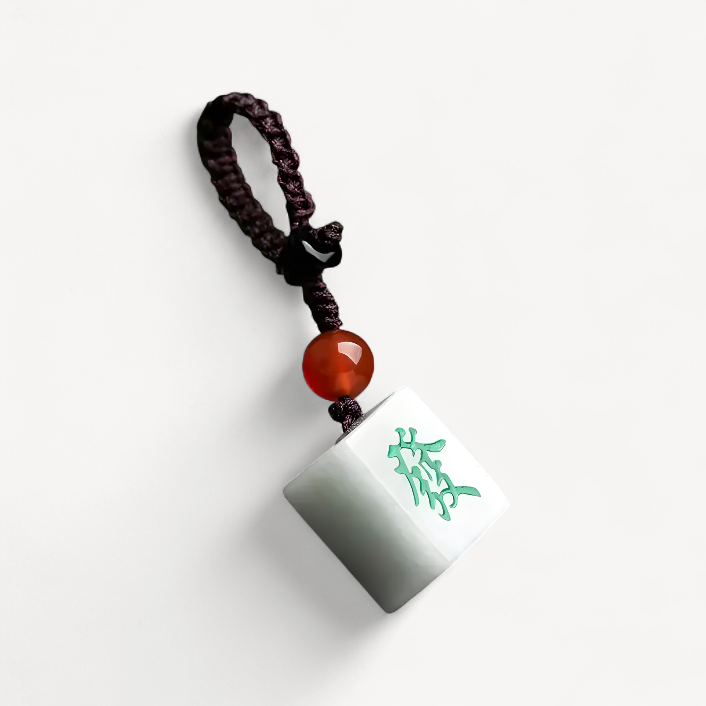 Burmese Jade Mahjong Keychain Strap Emerald Jadeite White Fashion Phone Charm Gift Jewelry Natural Lanyard Cute Car Accessories (mahjong tile keychain)