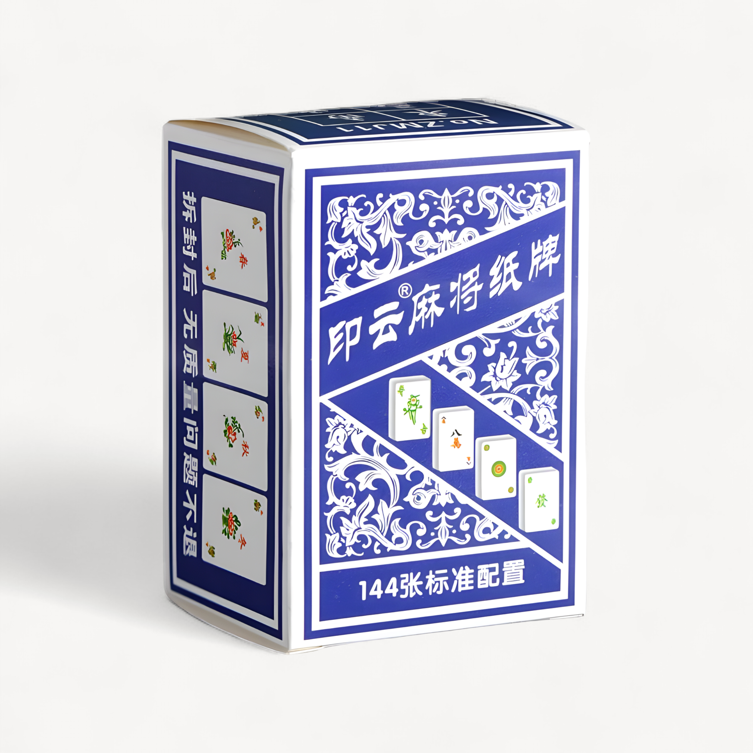 Chinese Mahjong Cards (144 Tiles) - Classic Blue & White Porcelain Design, Portable Travel Set with Dices (blue and white mahjong cards)