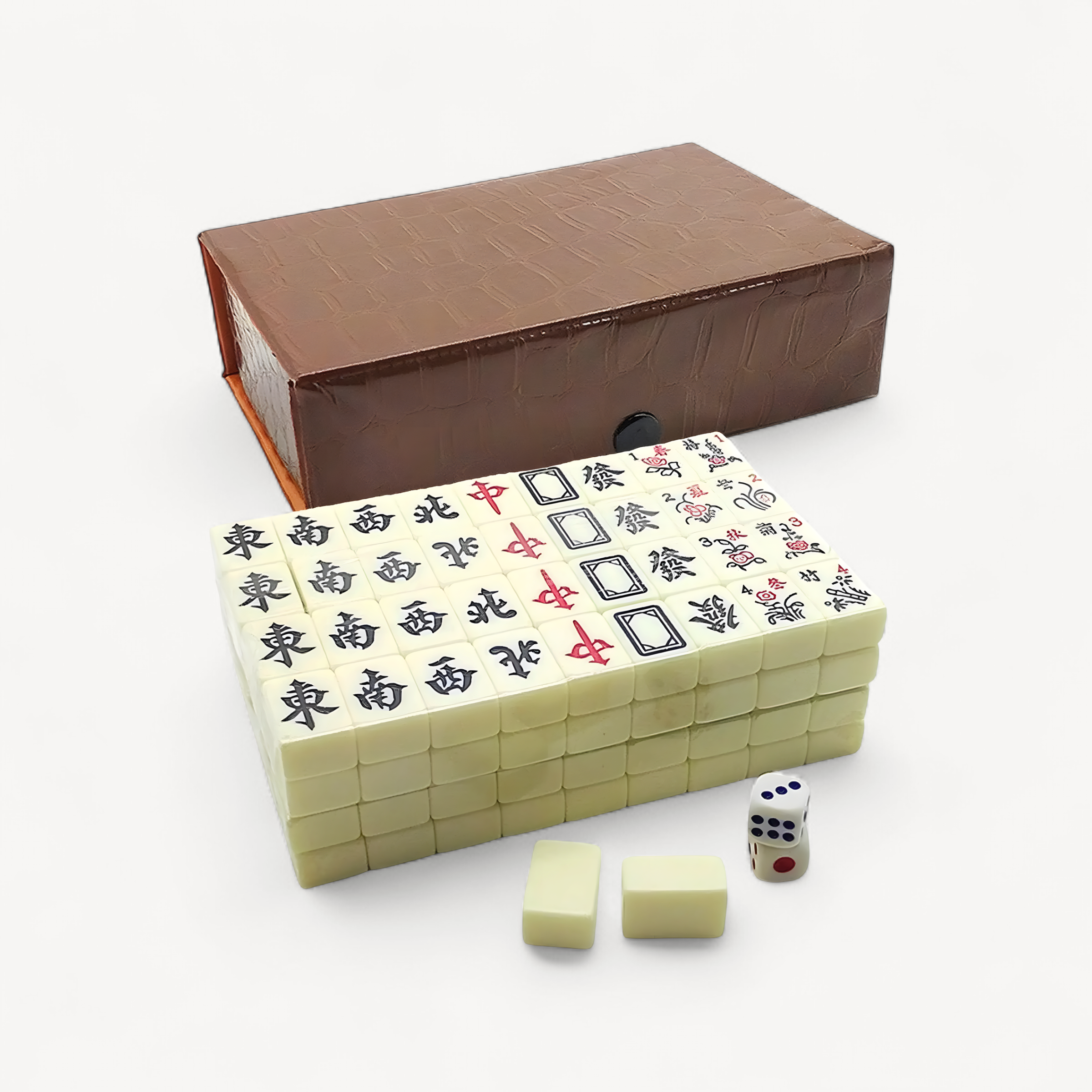 Chinese Mahjong Game Set 144 White Engraved Mini Tiles For Family Gathering For Chinese Style Game Play Family Leisure Time (engraved mahjong tiles)