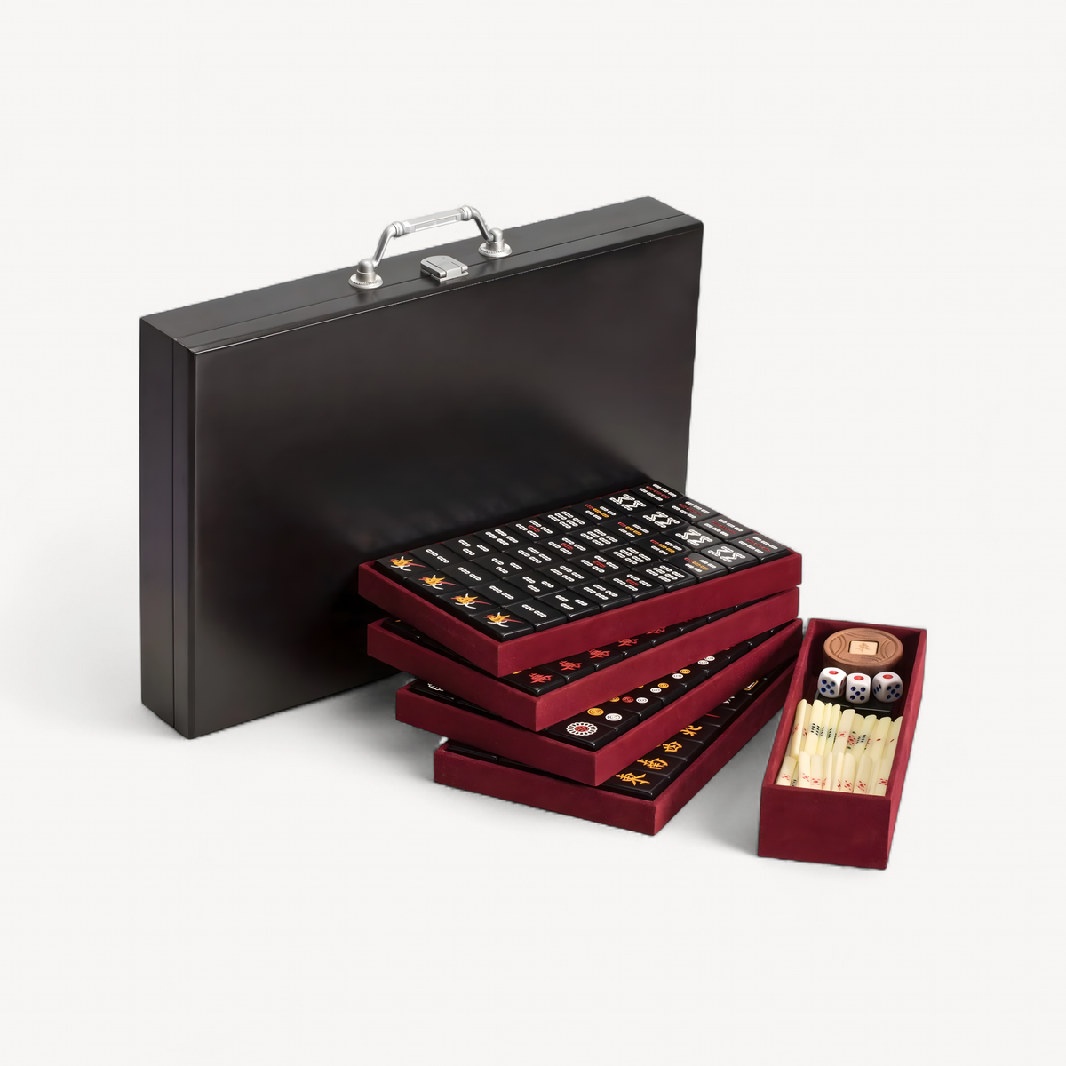 Chinese Mahjong Game Set Jet Set with 148 Black Tiles and Wooden Case (black tile mahjong set)