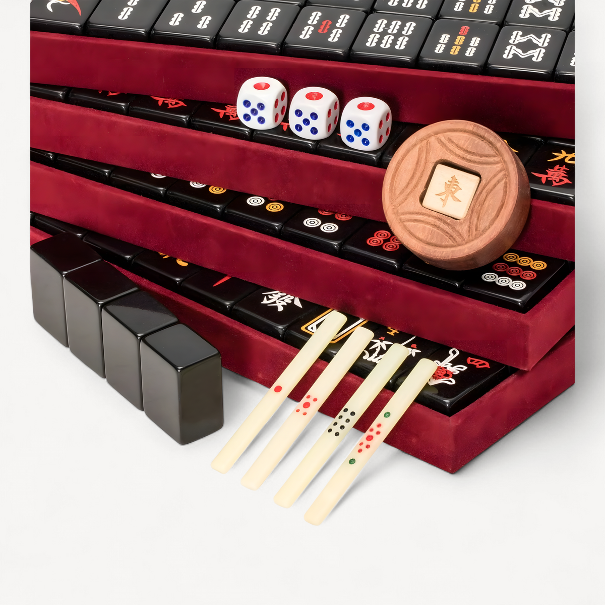 Chinese Mahjong Game Set Jet Set with 148 Black Tiles and Wooden Case (black tile mahjong set)