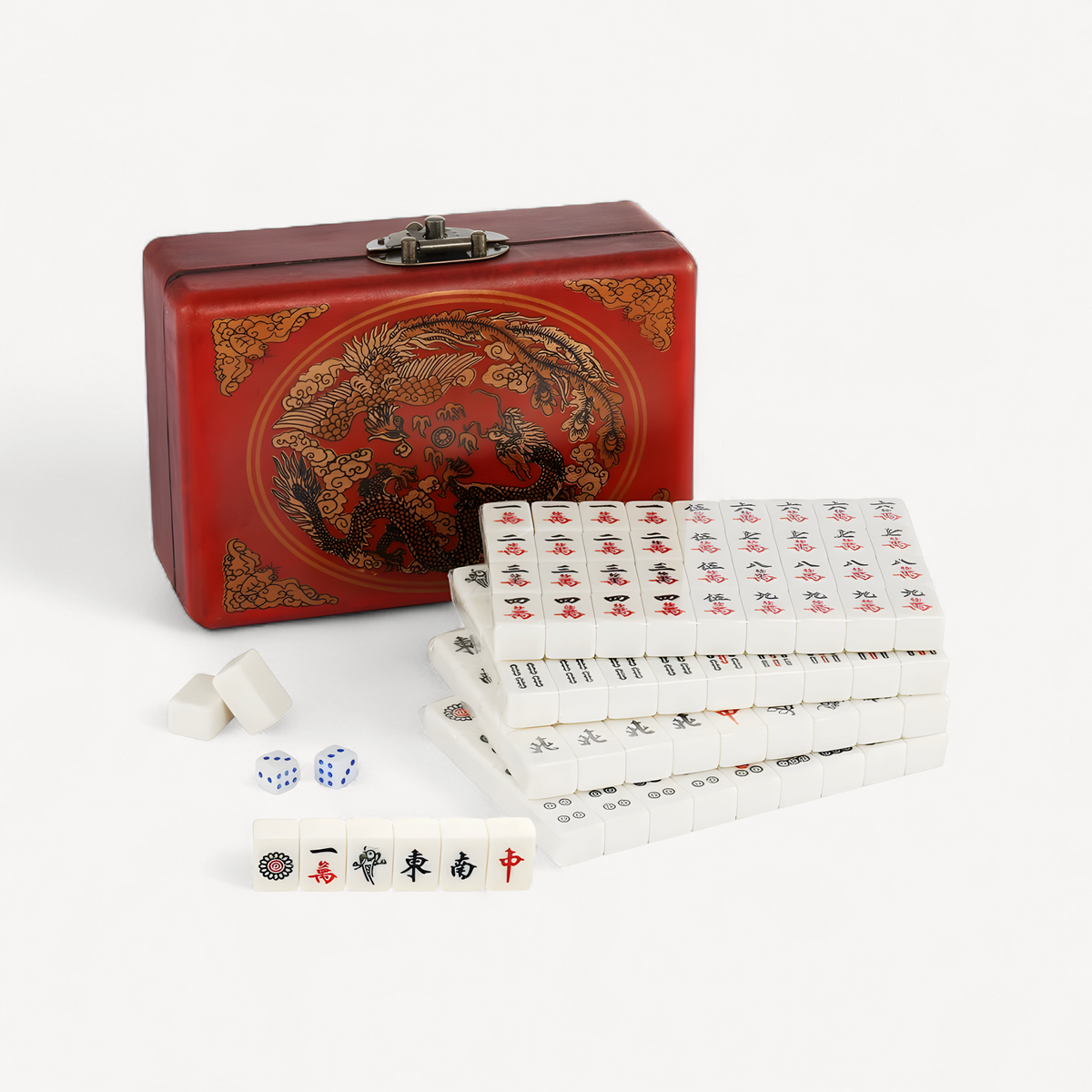 Chinese Majong Set 144PCS Mahjong Tile Set with Storage Box Classic Traditional Chinese Family Tabletop Game for Travel Party (chinese mahjong storage box set)