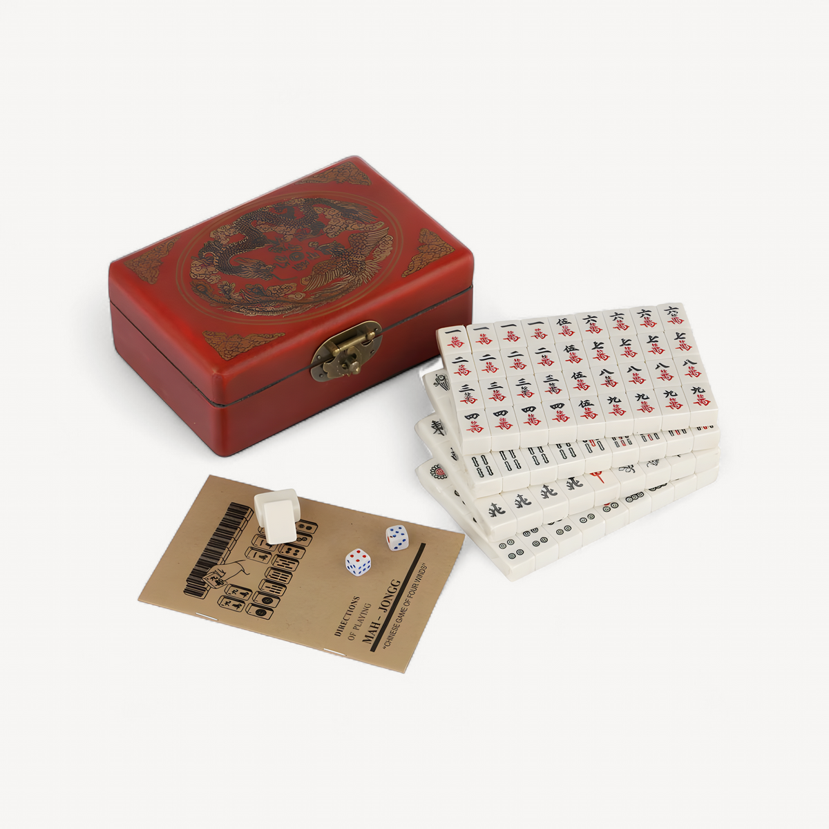 Chinese Majong Set 144PCS Mahjong Tile Set with Storage Box Classic Traditional Chinese Family Tabletop Game for Travel Party (chinese mahjong storage box set)