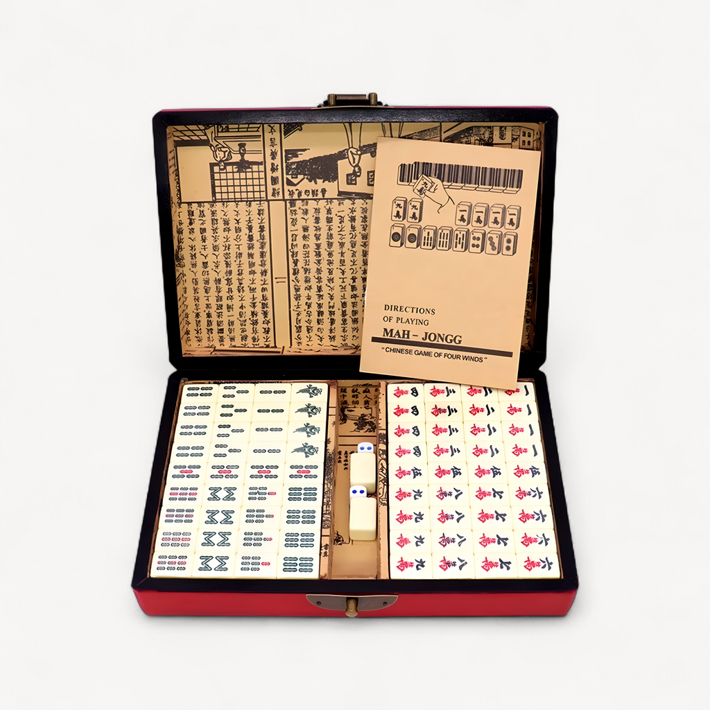 Chinese Numbered Mahjong Set 144 Tiles Mah-Jong Set Portable Chinese Toy with Box Fiber board Mahjong Board Game for fun Camping (numbered mahjong tiles set)