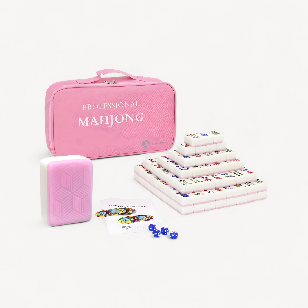 Complete American Mahjong Set with 166 Pink Tiles Dice Chips and Carrying Bag (american mahjong set pink tiles)