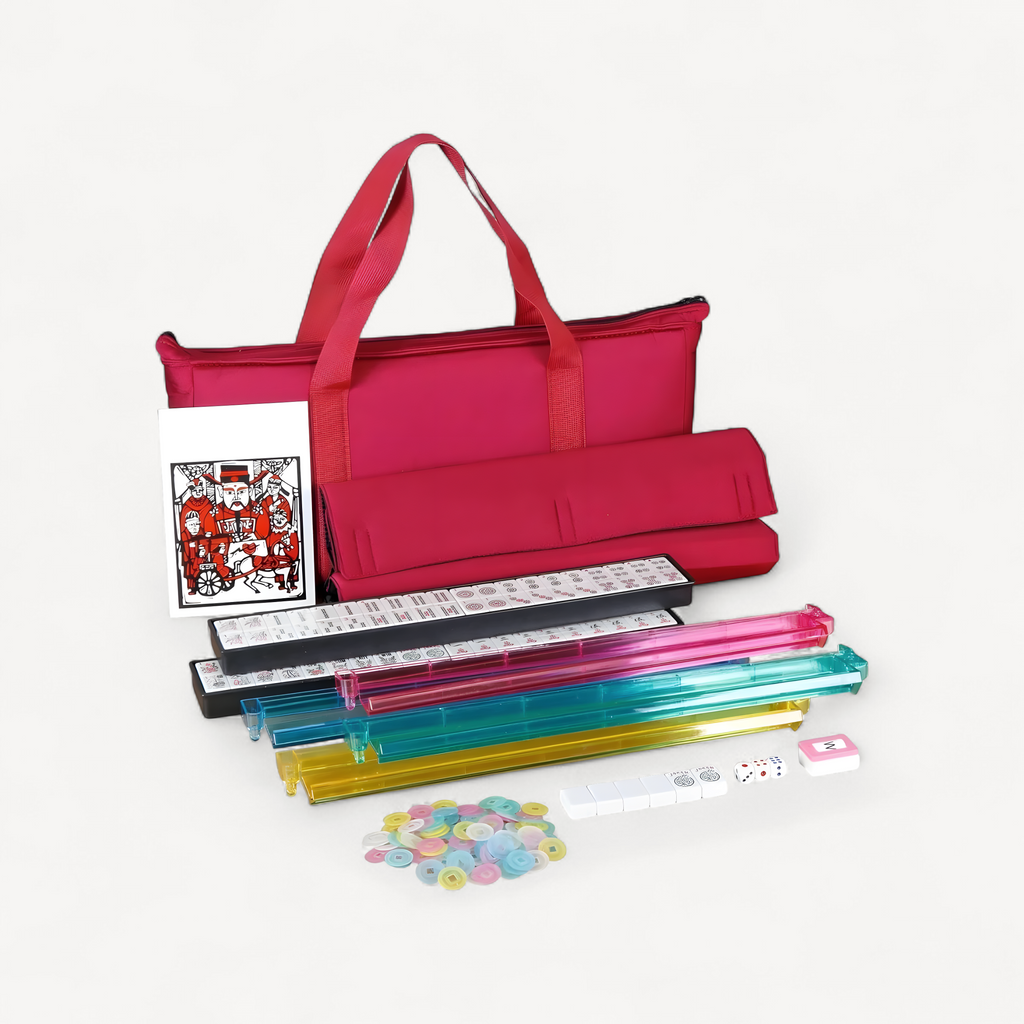 Complete American Mahjong Set with 166 Tiles 4 Colors All-in-One Rack Pushers Red Soft Bag and Accessories for Gathering (american mahjong set 166 tiles)