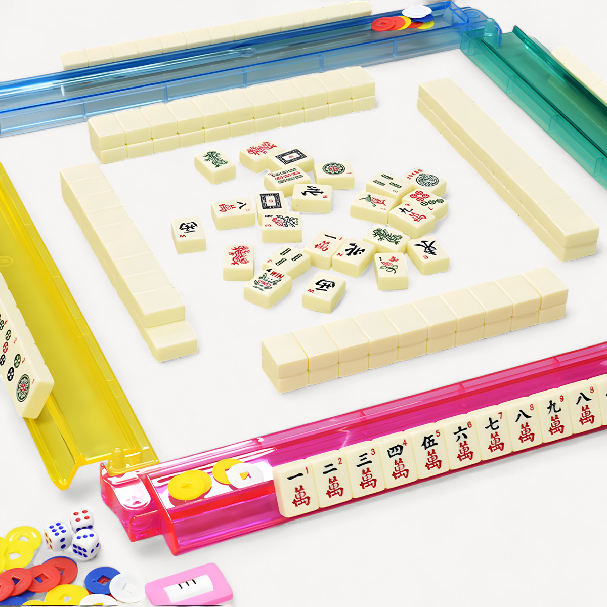 Complete American Mahjong Set with 166 Tiles 4 Colors All-in-One Rack Pushers Red Soft Bag and Accessories for Gathering (american mahjong set 166 tiles)