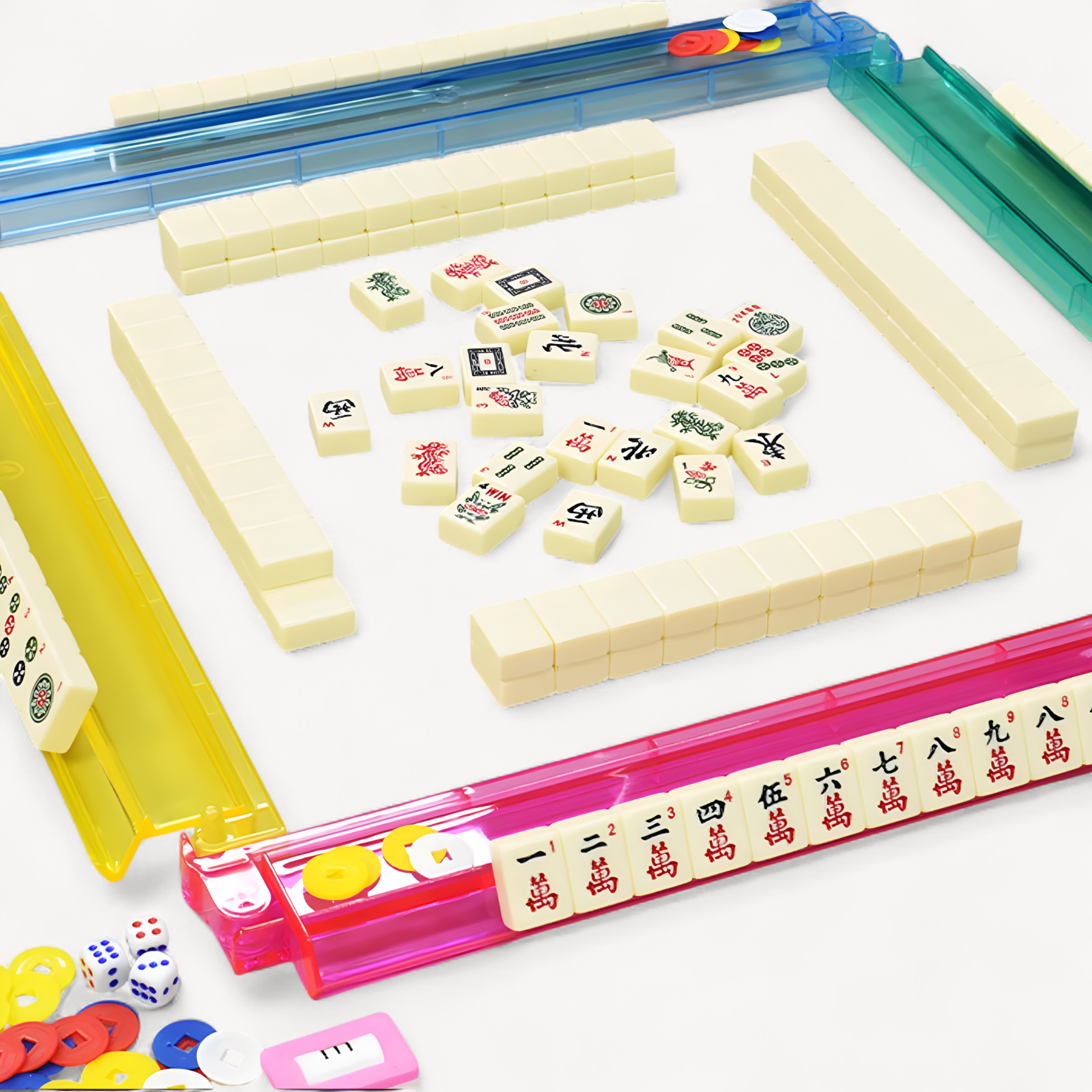 Complete American Mahjong Set with 166 Tiles 4 Colors All-in-One Rack Pushers Red Soft Bag and Accessories for Gathering (american mahjong set 166 tiles)