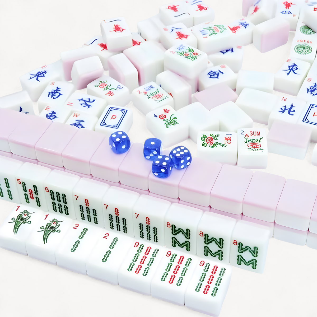 Complete American Mahjong Set with 166 Pink Tiles Dice Chips and Carrying Bag (american mahjong set pink tiles)