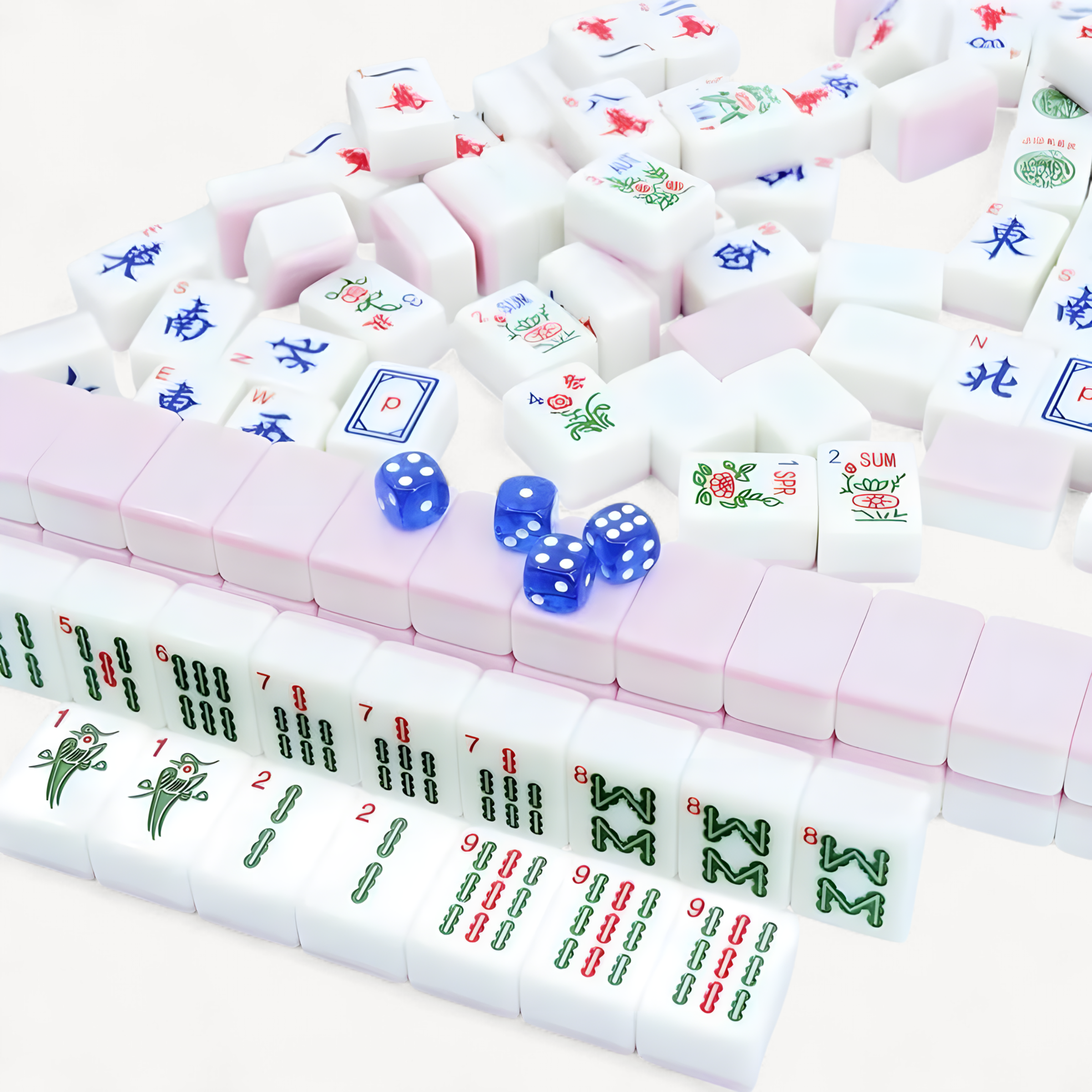 Complete American Mahjong Set with 166 Pink Tiles Dice Chips and Carrying Bag (american mahjong set pink tiles)