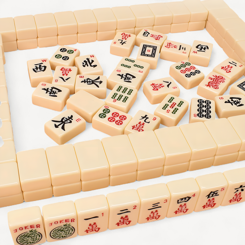 Complete American Mahjong Set with 166 Tiles 4 Colors All-in-One Rack Pushers Red Soft Bag and Accessories for Gathering (american mahjong set 166 tiles)