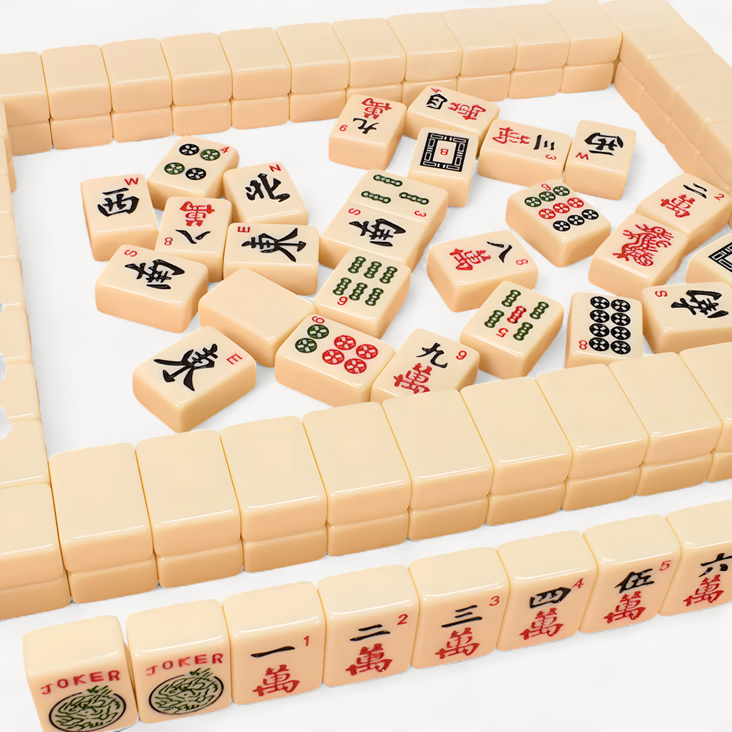 Complete American Mahjong Set with 166 Tiles 4 Colors All-in-One Rack Pushers Red Soft Bag and Accessories for Gathering (american mahjong set 166 tiles)