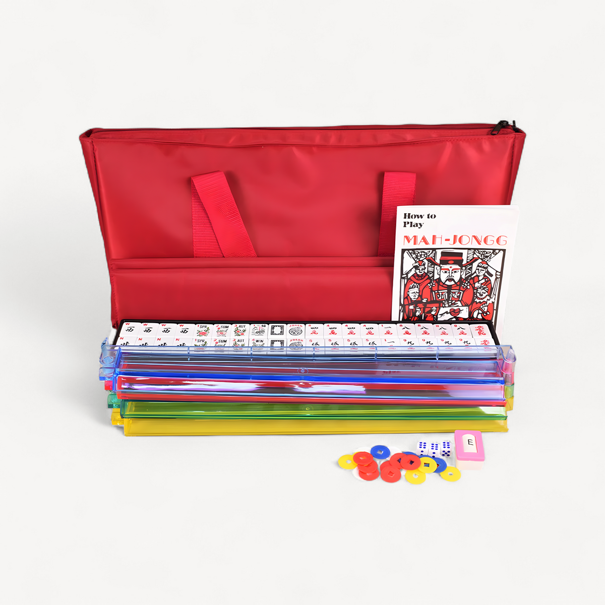 Complete American Mahjong Set with 166 Tiles 4 Colors All-in-One Rack Pushers Red Soft Bag and Accessories for Gathering (american mahjong set 166 tiles)