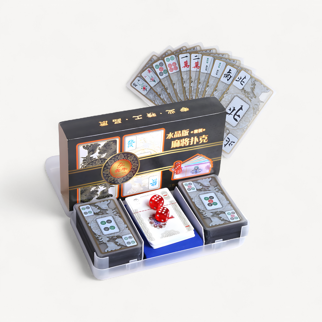 Crystal Mahjong Set Waterproof Portable Plastic Mahjong Playing Cards Set With 2 Dices Flannelette Bag For Family Gathering Part (waterproof mahjong set)