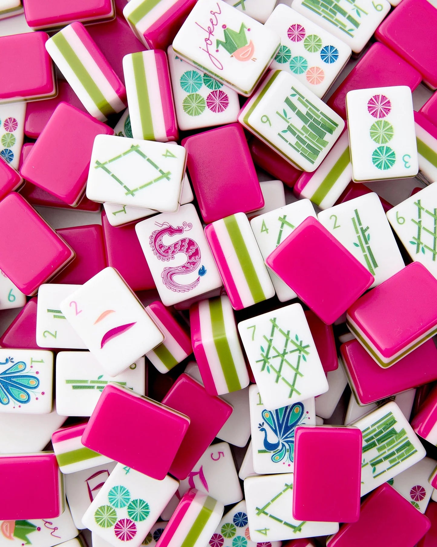 4 Layer Acrylic Mahjong Game American Mahjong Tile Set for Adults 160pcs Mahjong Tiles with Pink Back Portable Travel Set (green acrylic mahjong set)