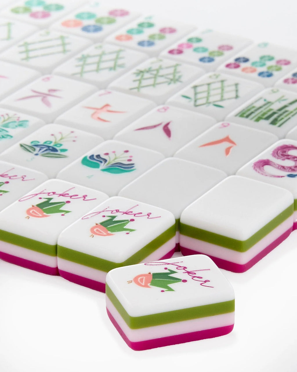 4 Layer Acrylic Mahjong Game American Mahjong Tile Set for Adults 160pcs Mahjong Tiles with Pink Back Portable Travel Set (green acrylic mahjong set)