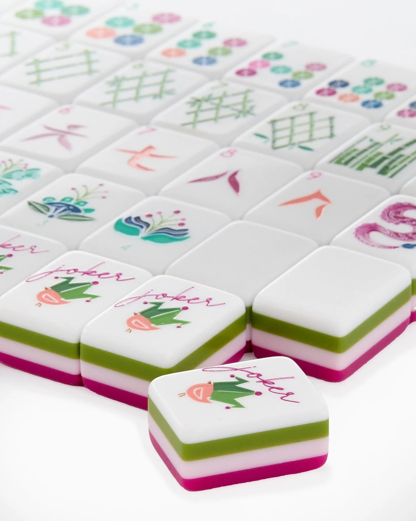 4 Layer Acrylic Mahjong Game American Mahjong Tile Set for Adults 160pcs Mahjong Tiles with Pink Back Portable Travel Set (green acrylic mahjong set)