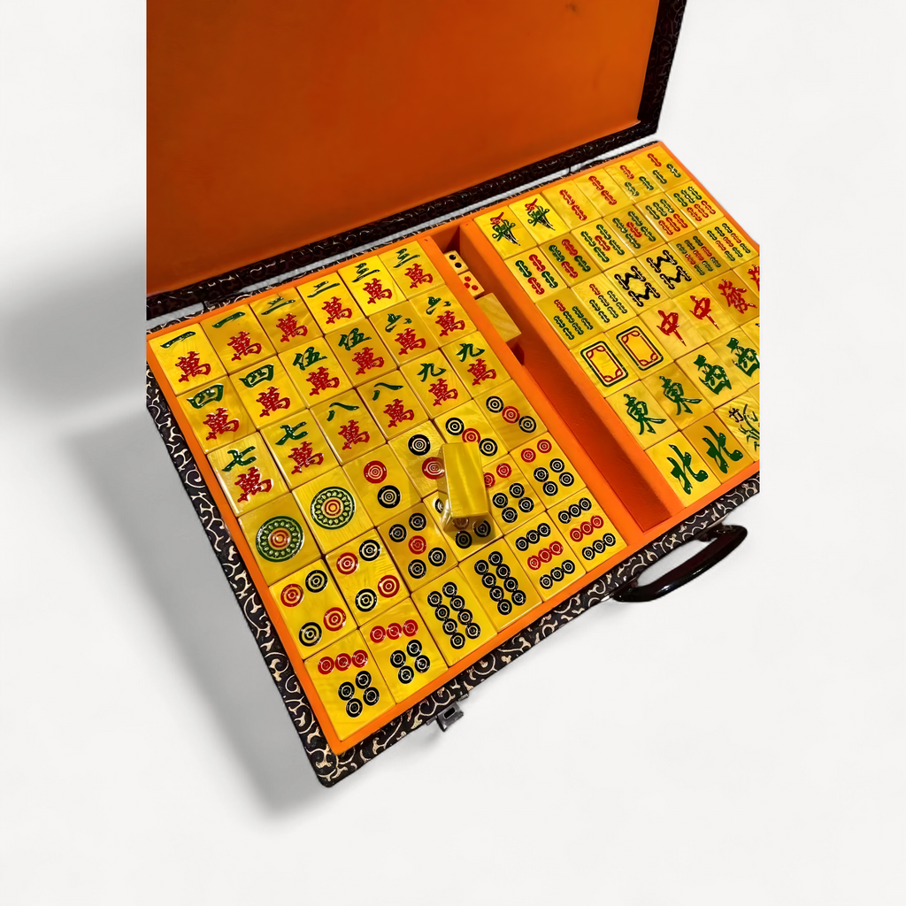 Golden Silk Nanmu Water Wave Pattern Redwood Household Mahjong Solid Wood Gift (redwood mahjong set)