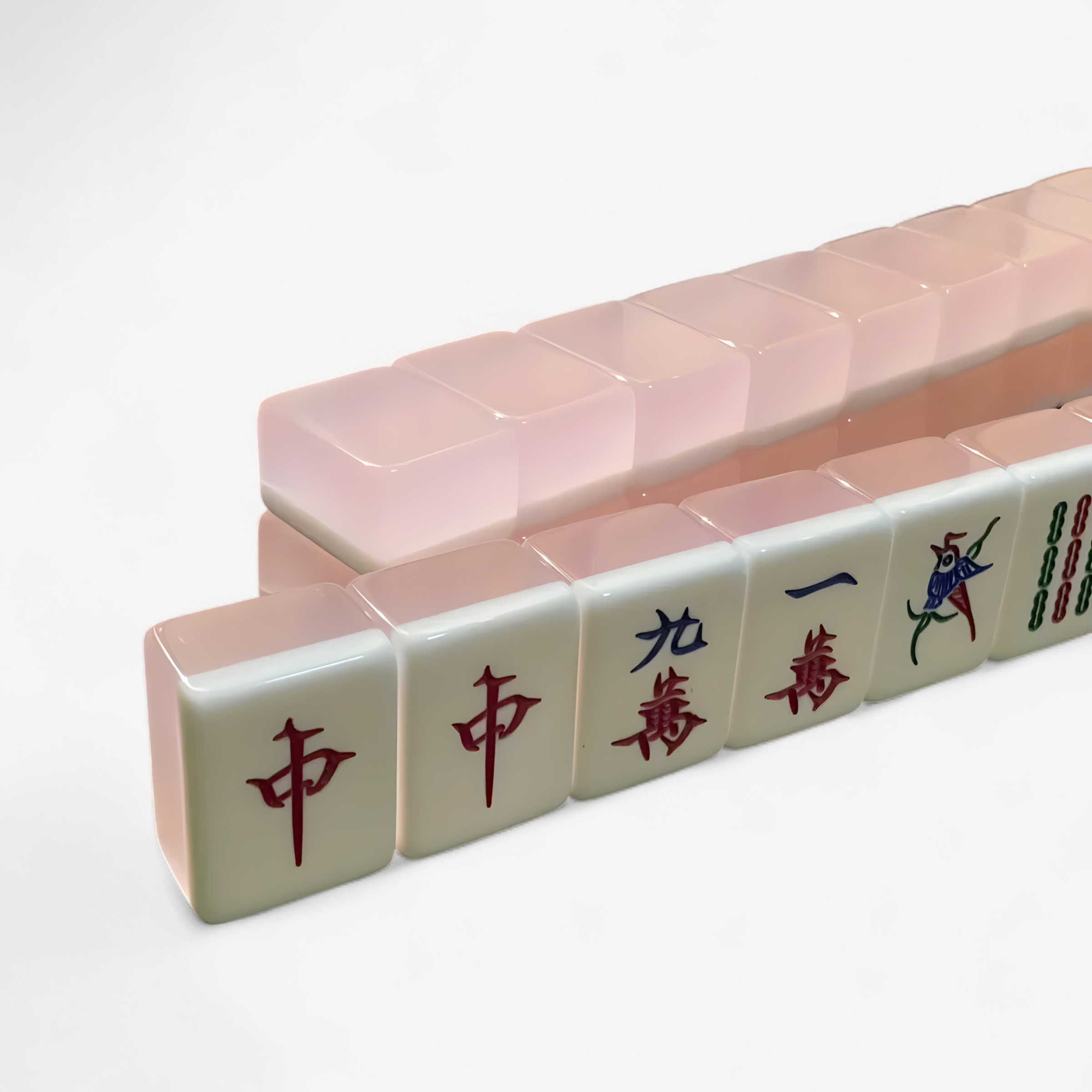 High-value hand-rubbed mahjong household mahjong cards, jelly pink jade mahjong gift for mother, large and medium size for girls (jade mahjong tiles)