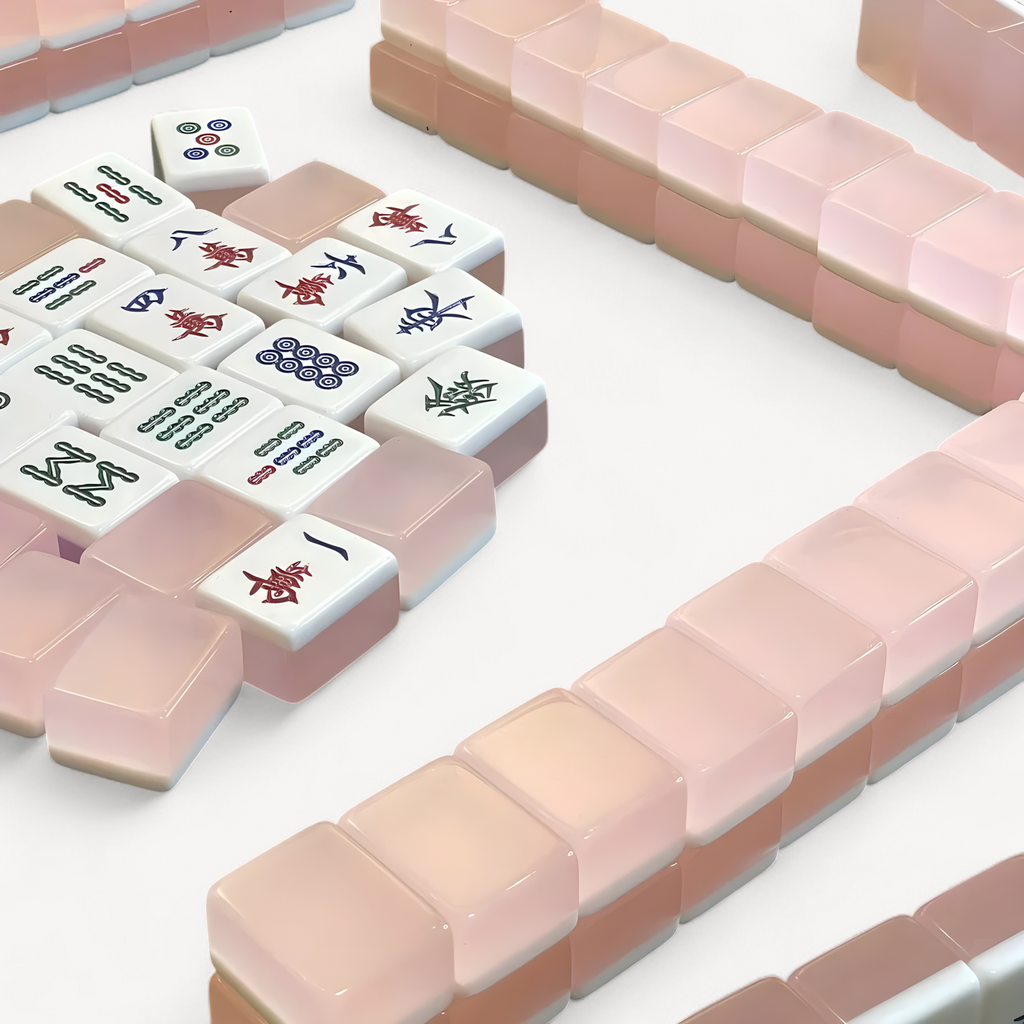 High-value hand-rubbed mahjong household mahjong cards, jelly pink jade mahjong gift for mother, large and medium size for girls (jade mahjong tiles)