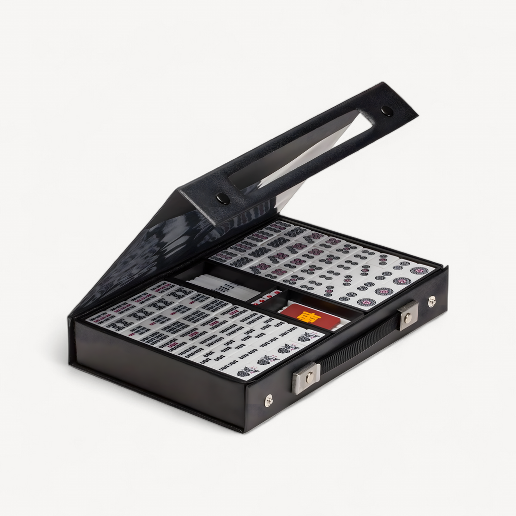 Japanese Riichi Mahjong Set with Standard Size Tiles and Black Vinyl Case (riichi mahjong set)