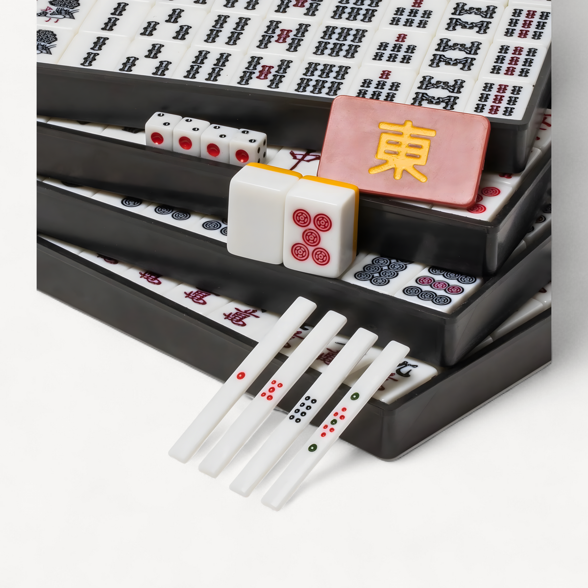 Japanese Riichi Mahjong Set with Standard Size Tiles and Black Vinyl Case (riichi mahjong set)