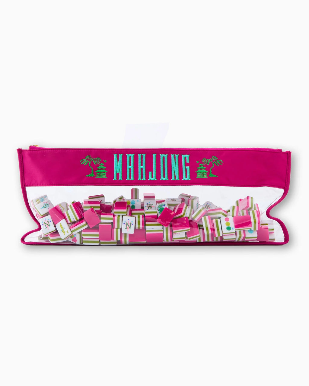 4 Layer Acrylic Mahjong Game American Mahjong Tile Set for Adults 160pcs Mahjong Tiles with Pink Back Portable Travel Set (green acrylic mahjong set)